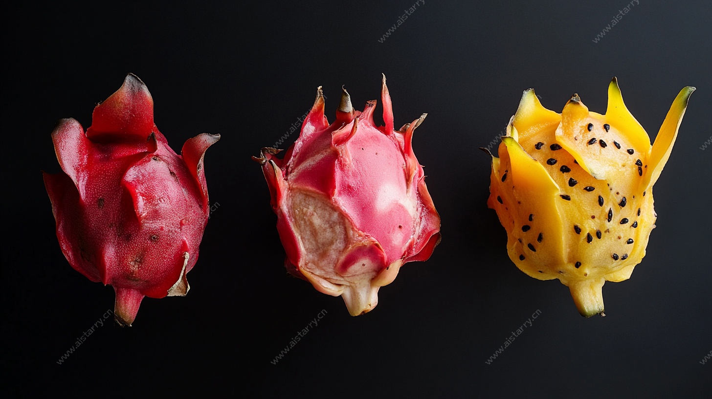 三个火龙果特写展示