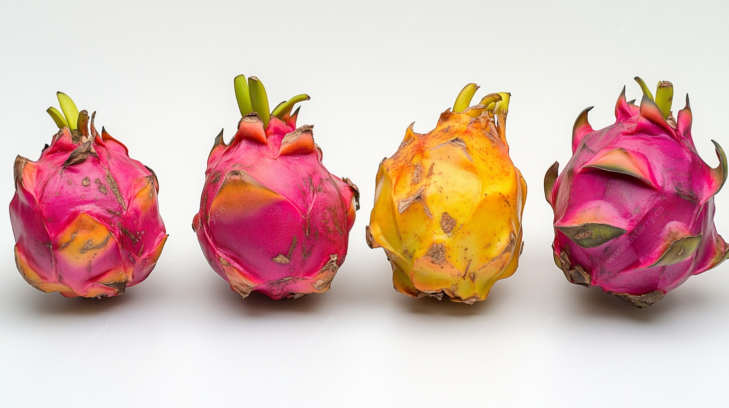 四个火龙果的静物展示