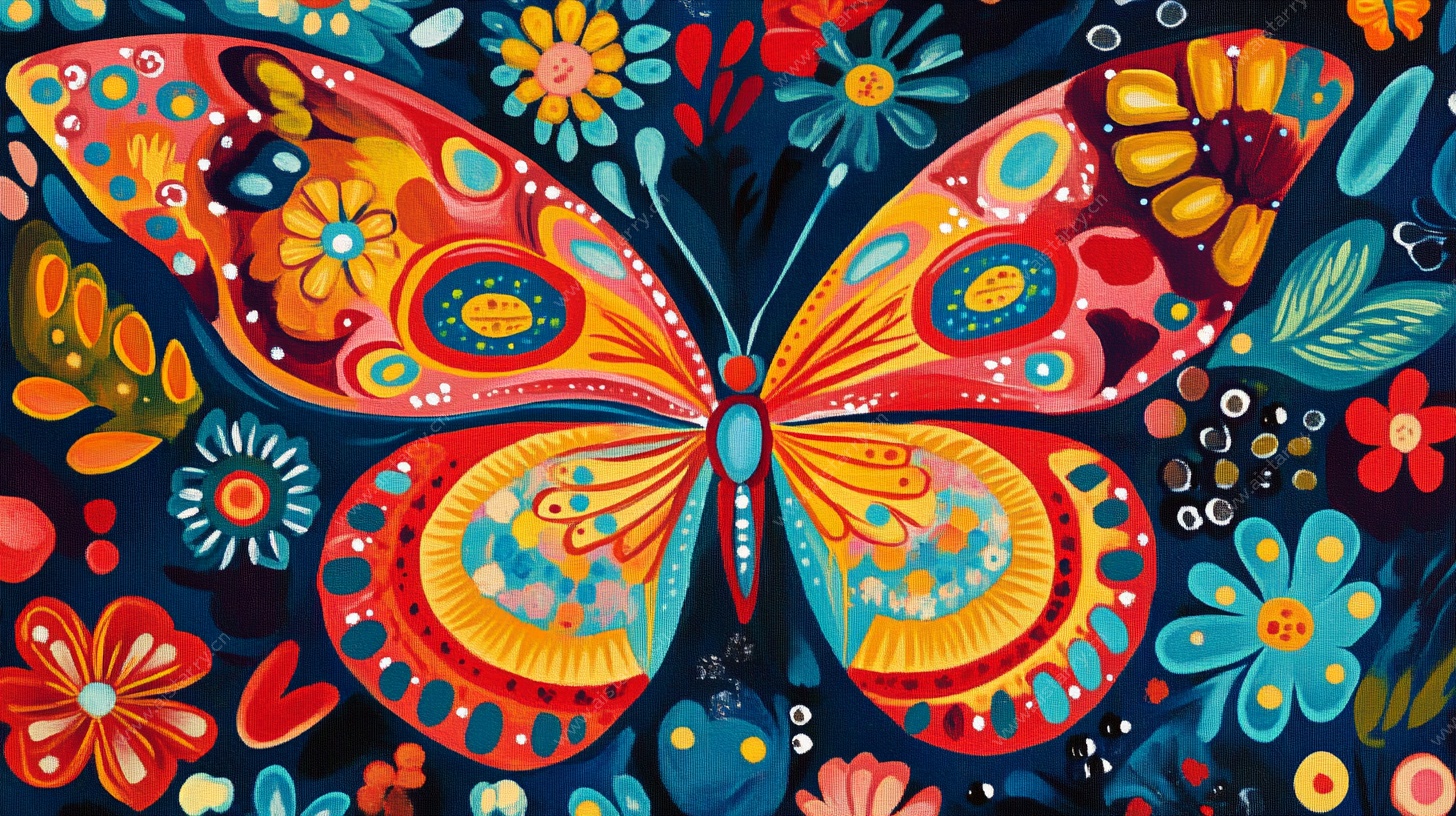 彩色蝴蝶花卉插画