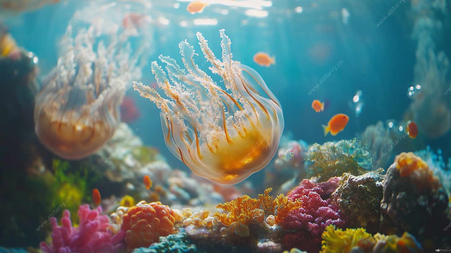 梦幻海底水母共舞景象