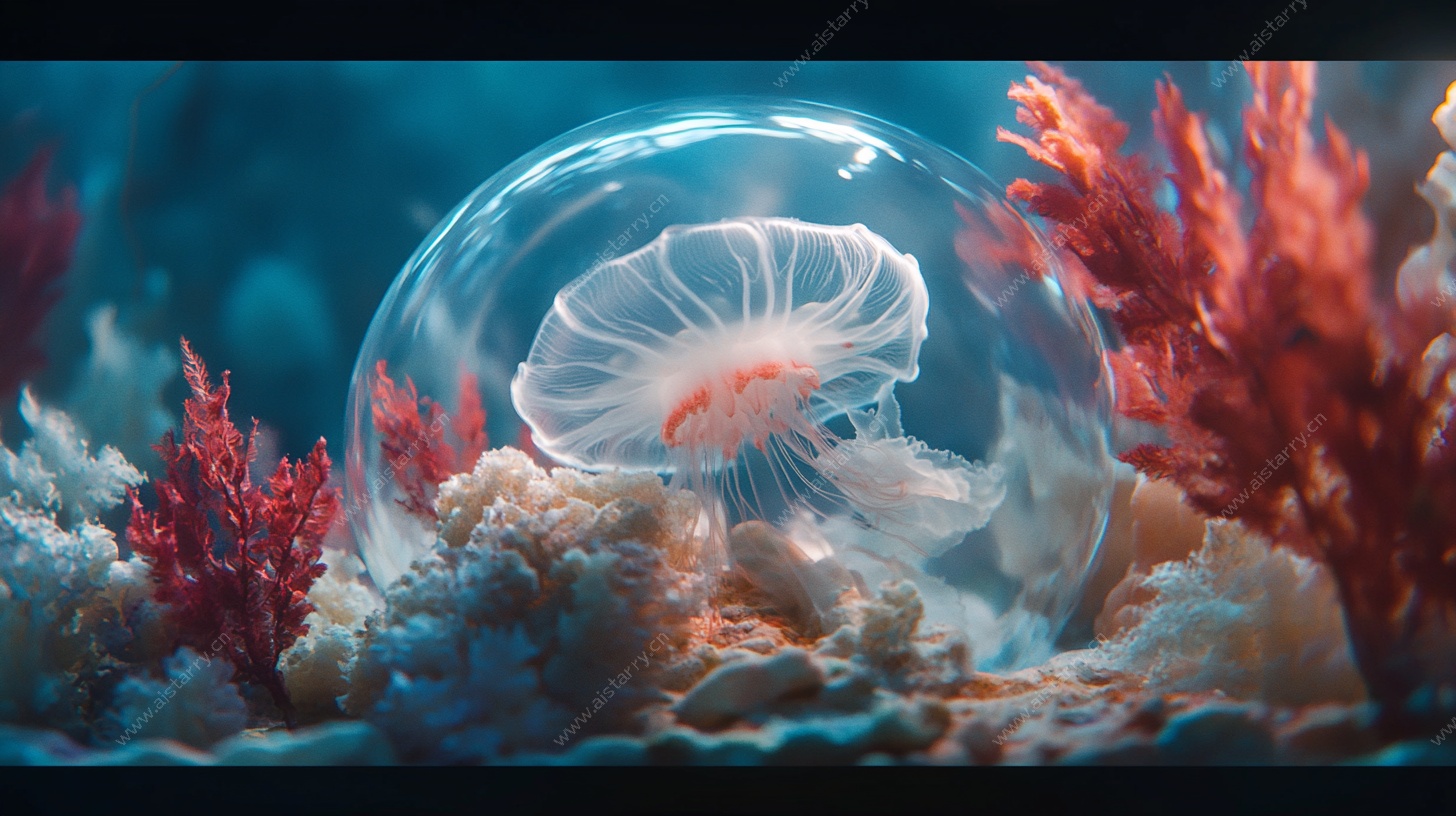 梦幻水母栖于海底珊瑚间