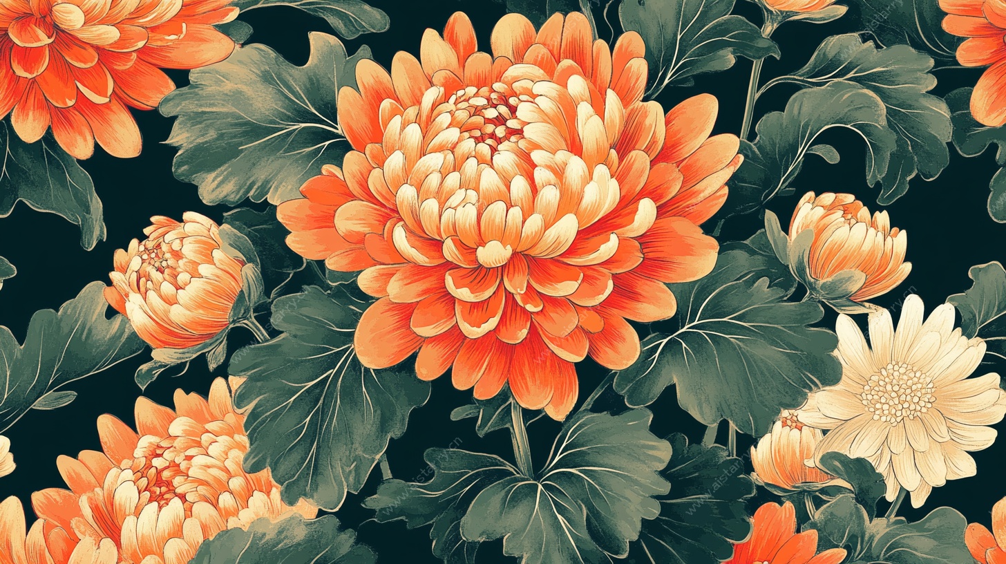 中式繁花菊花图案背景图