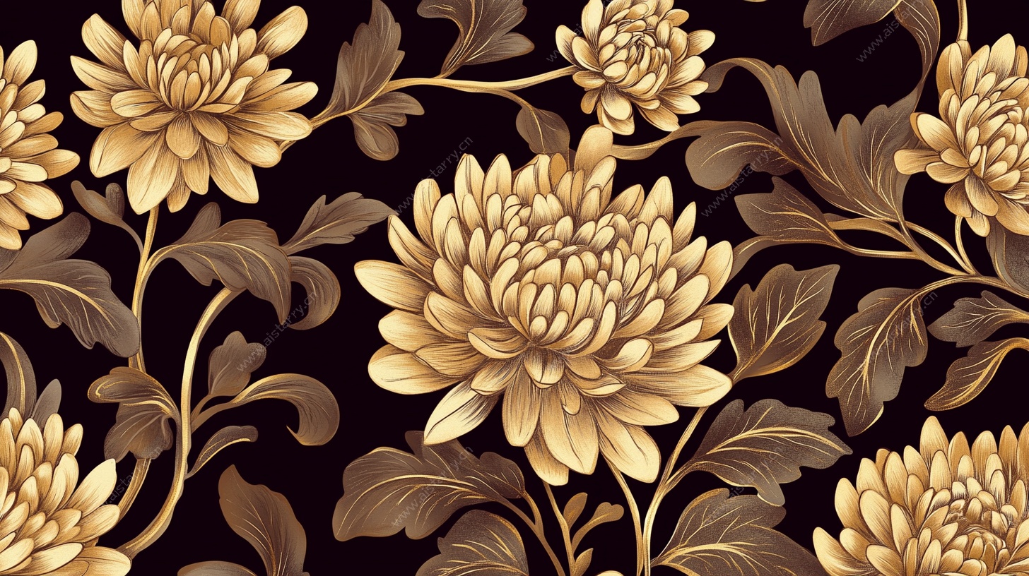 金色菊花复古花纹图案