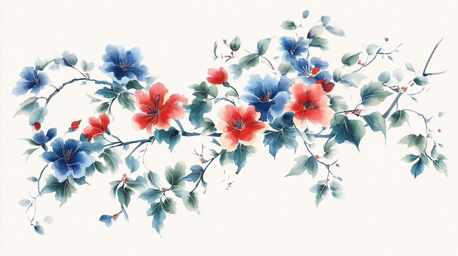 中式花卉水墨画