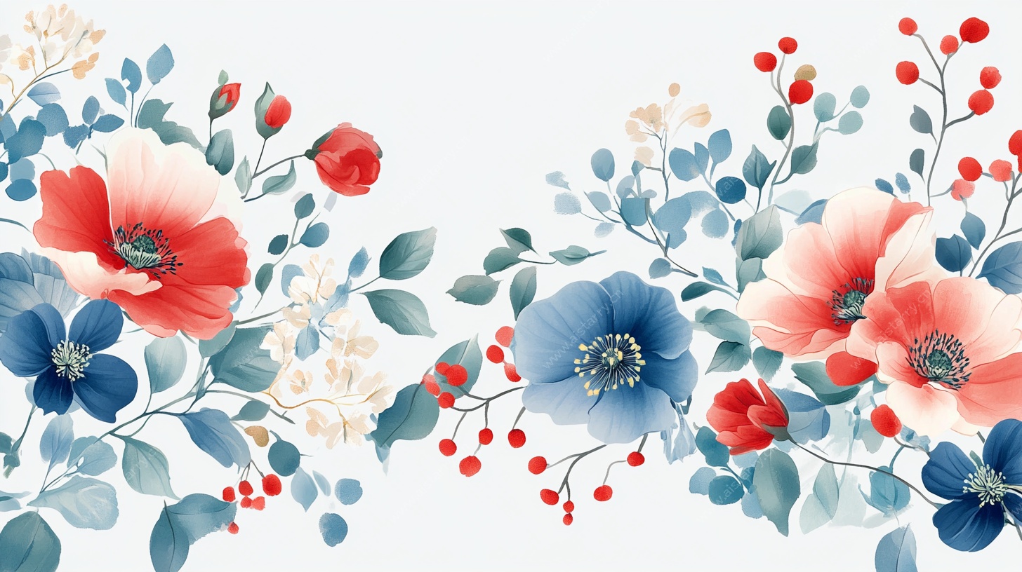 花卉水彩插画横版装饰图