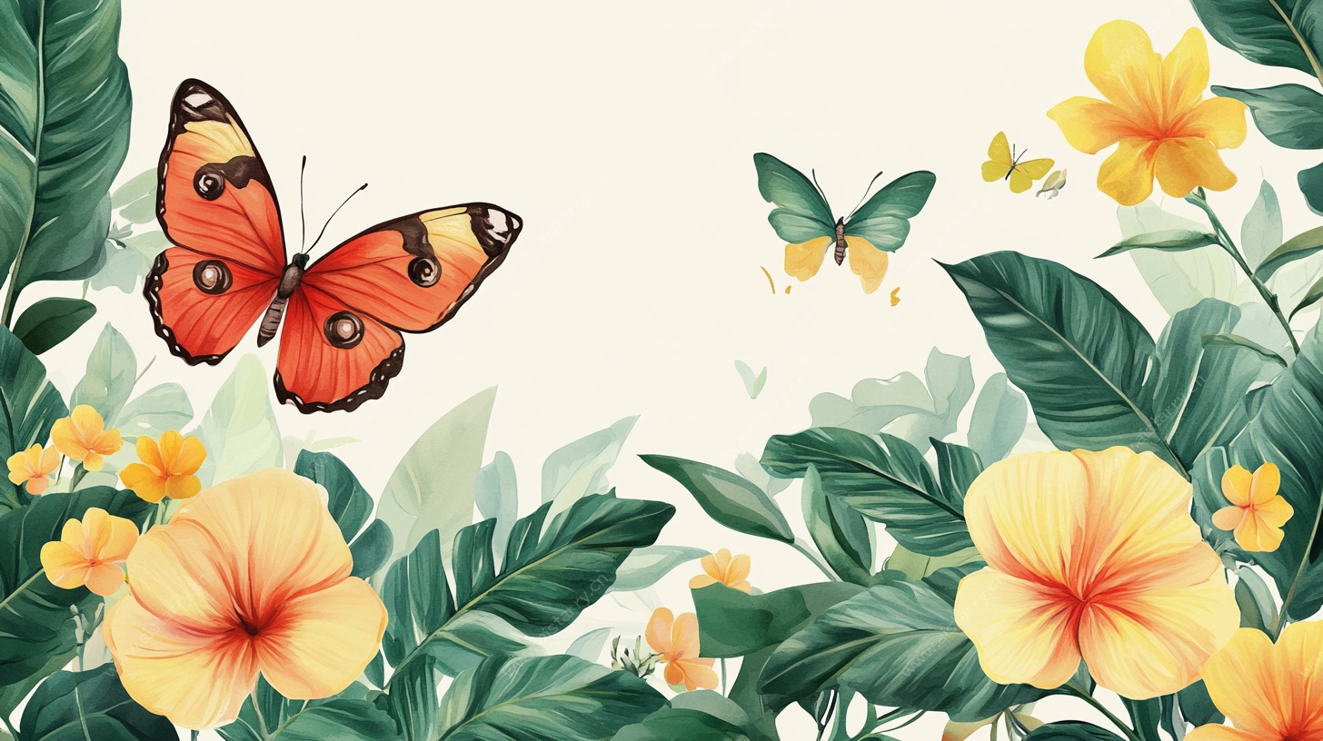 蝴蝶花卉清新插画