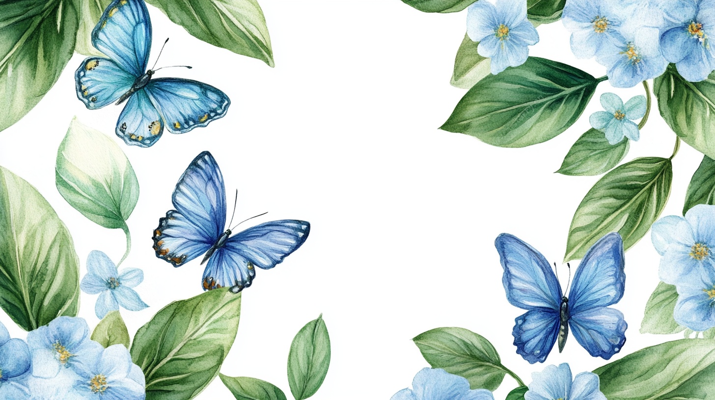 蓝蝶花卉边框插画
