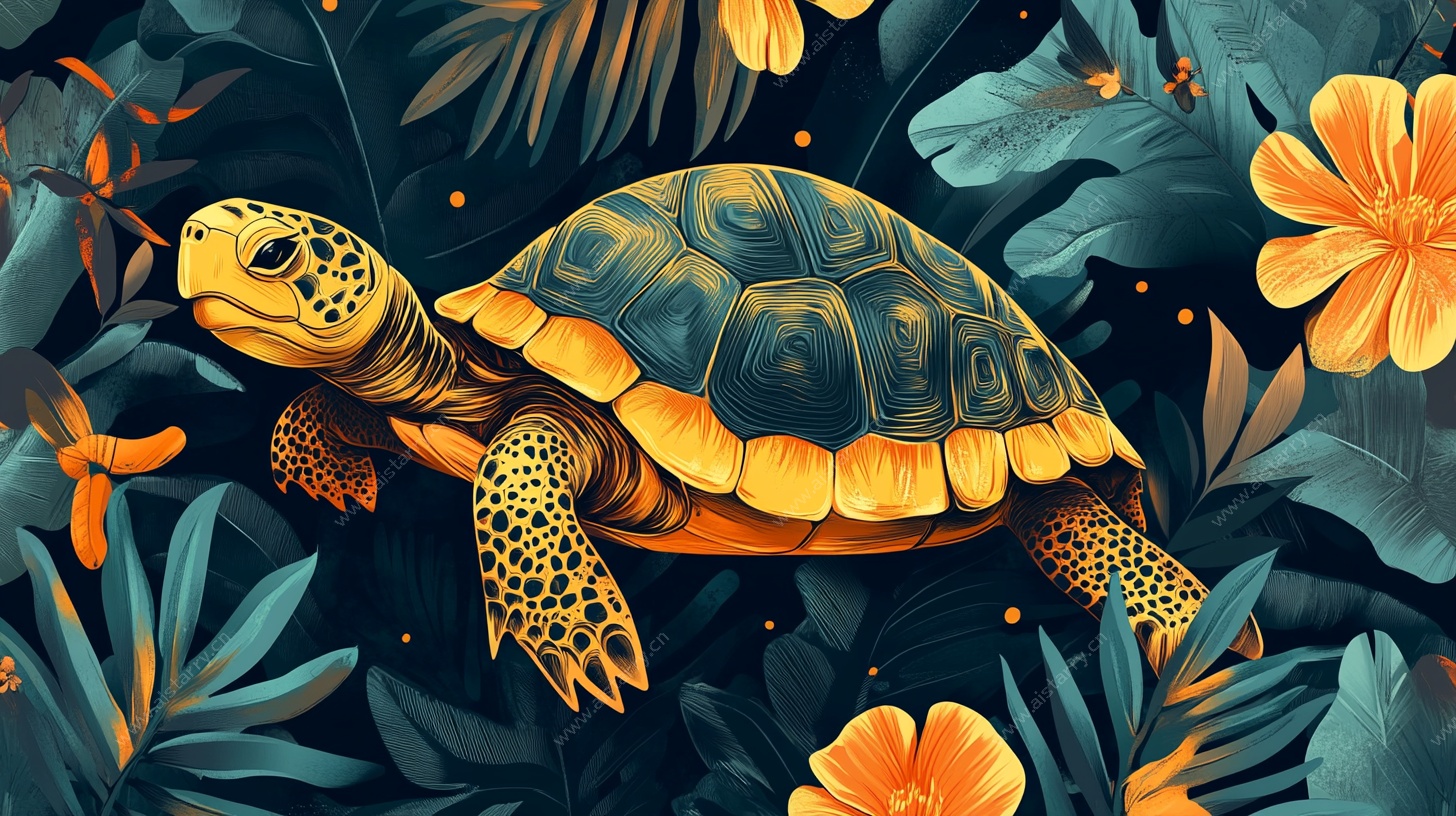 海龟悠游于繁茂植物间