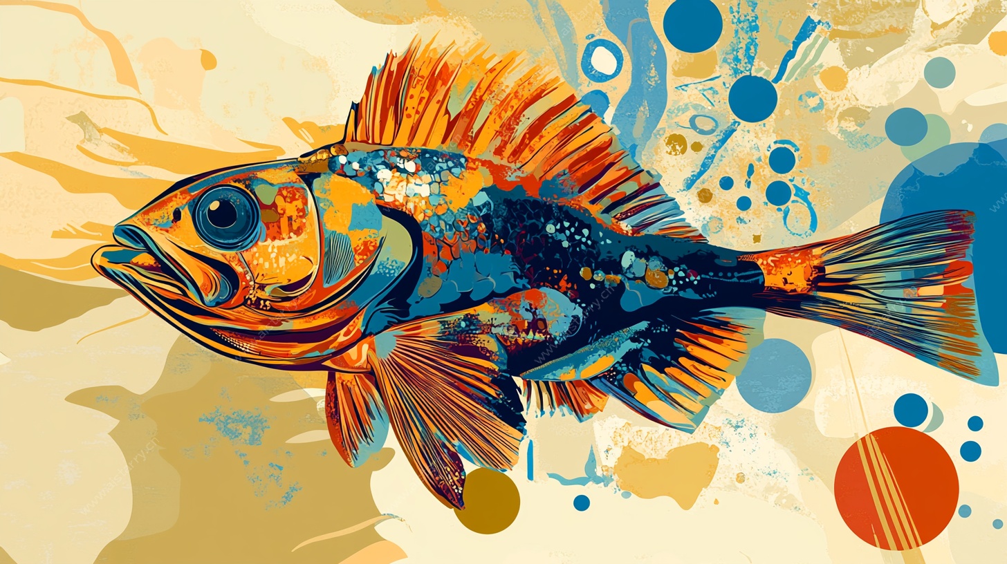 彩色抽象风海洋鱼插画