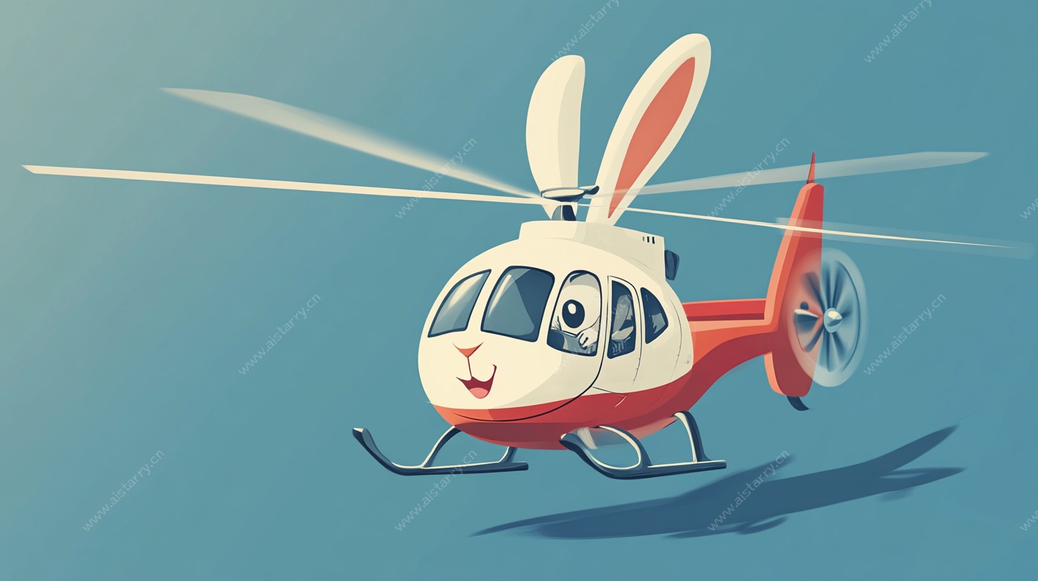 兔子造型直升机卡通插画