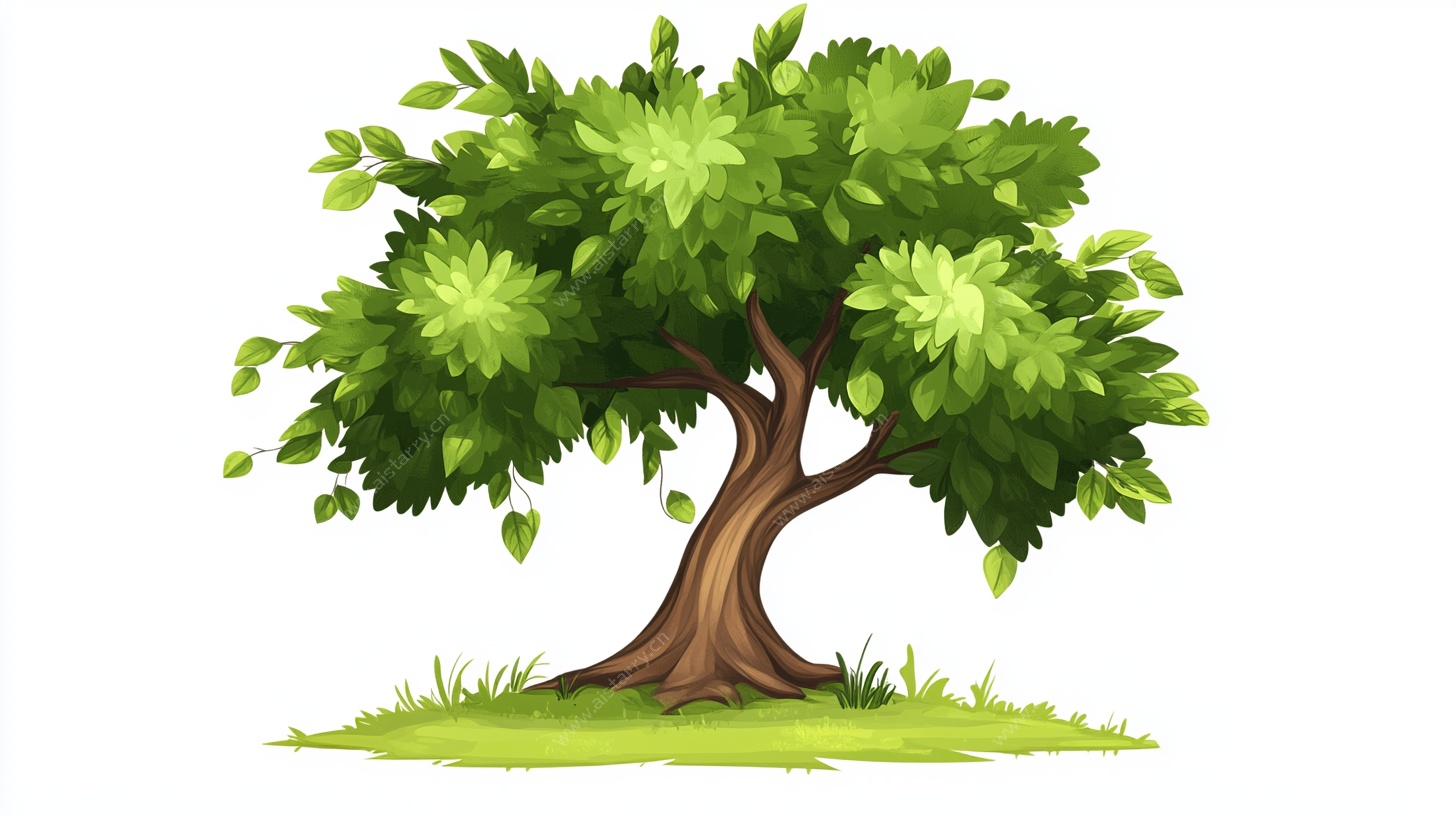 卡通风格绿色茂盛大树