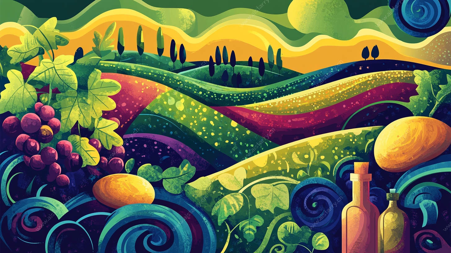 多彩田园葡萄美酒图