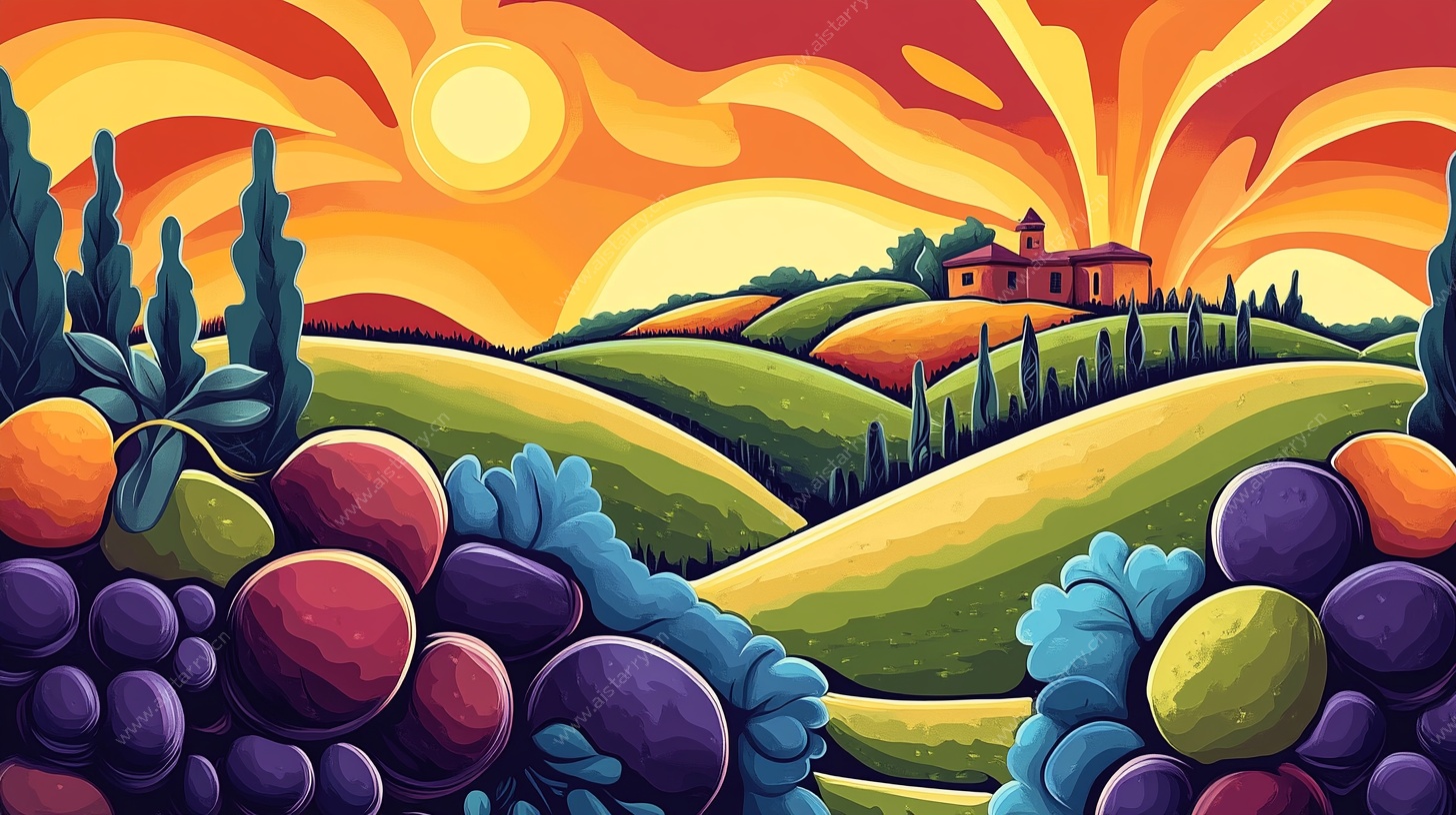 田园丰收美景插画