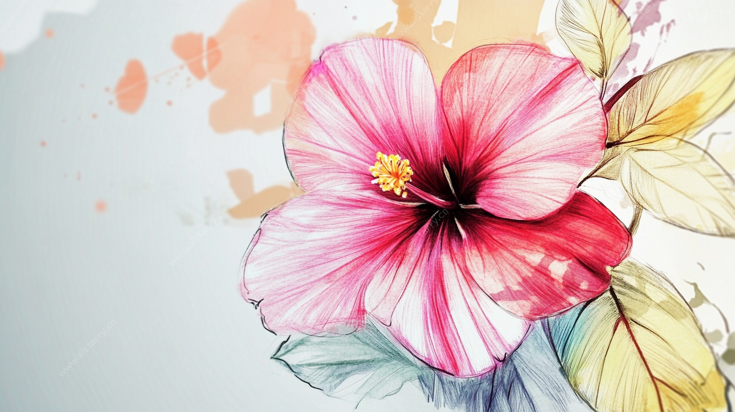 水彩风粉色木槿花插画