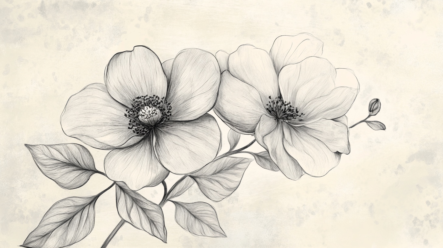 手绘线条花卉艺术图