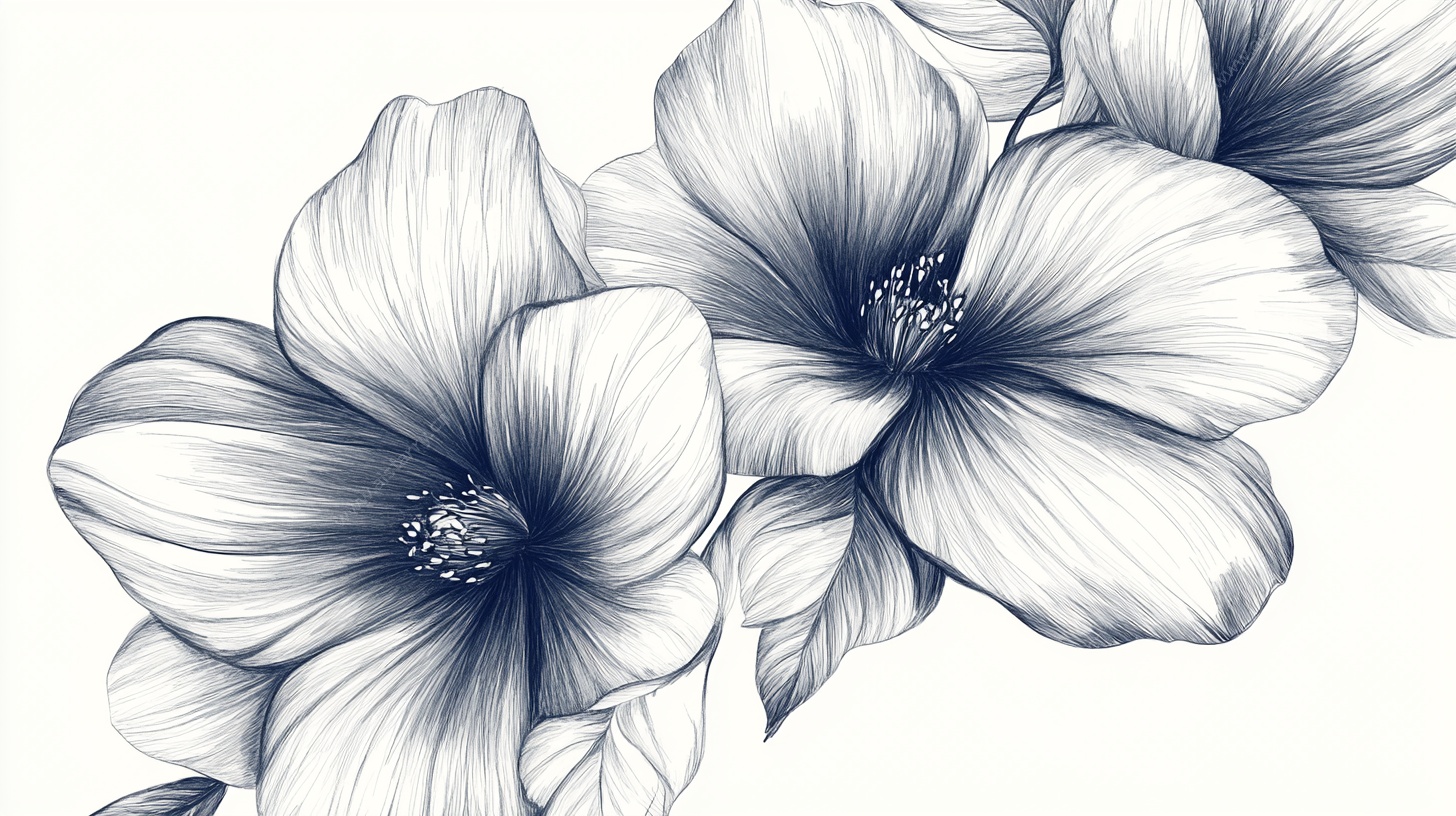 蓝墨花卉手绘插画