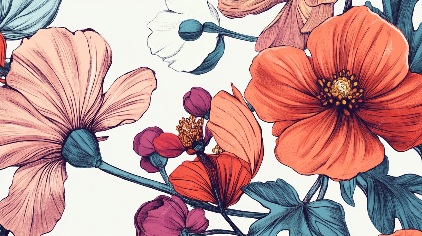 手绘多彩花卉图案