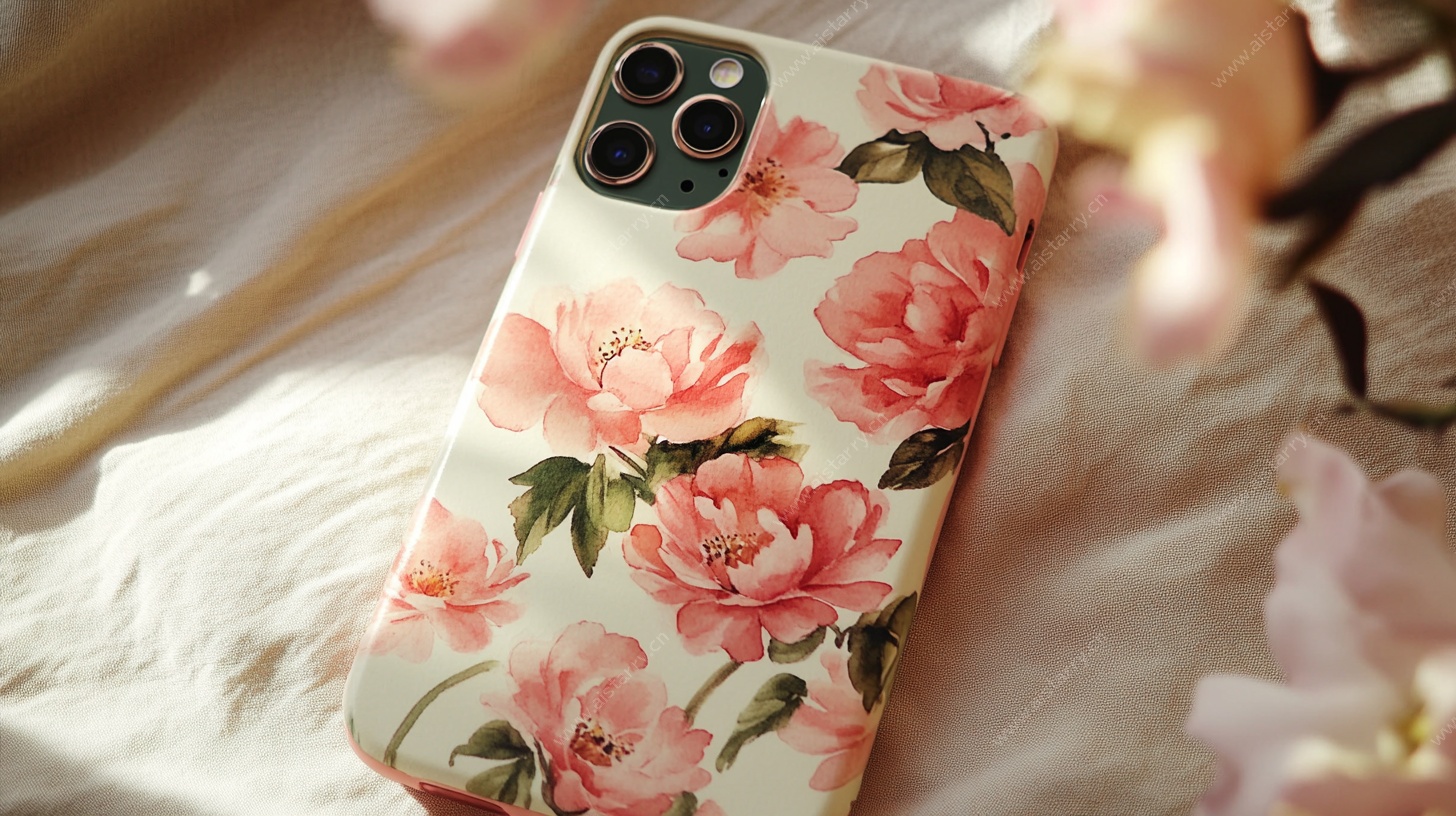 花卉图案手机壳特写