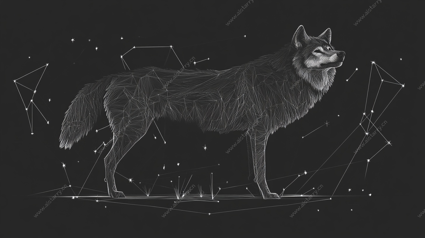 狼与星座的梦幻线条插画