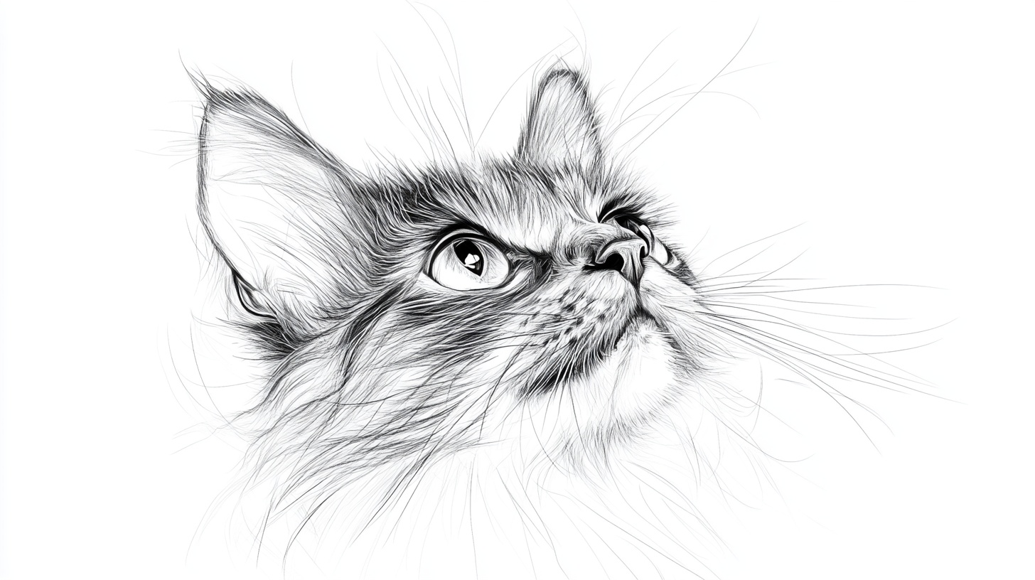 抬头小猫的细腻素描