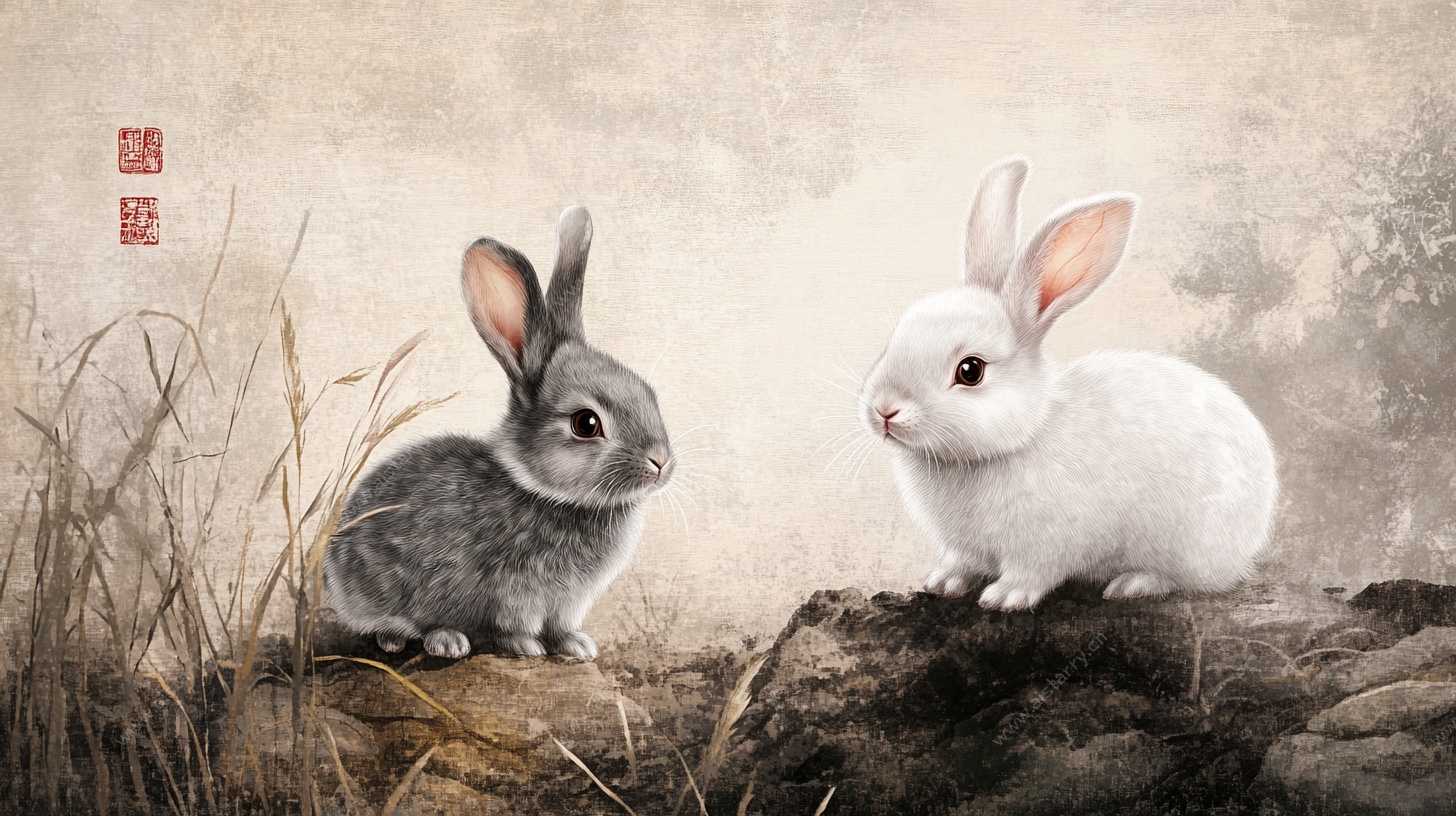 双兔对望图