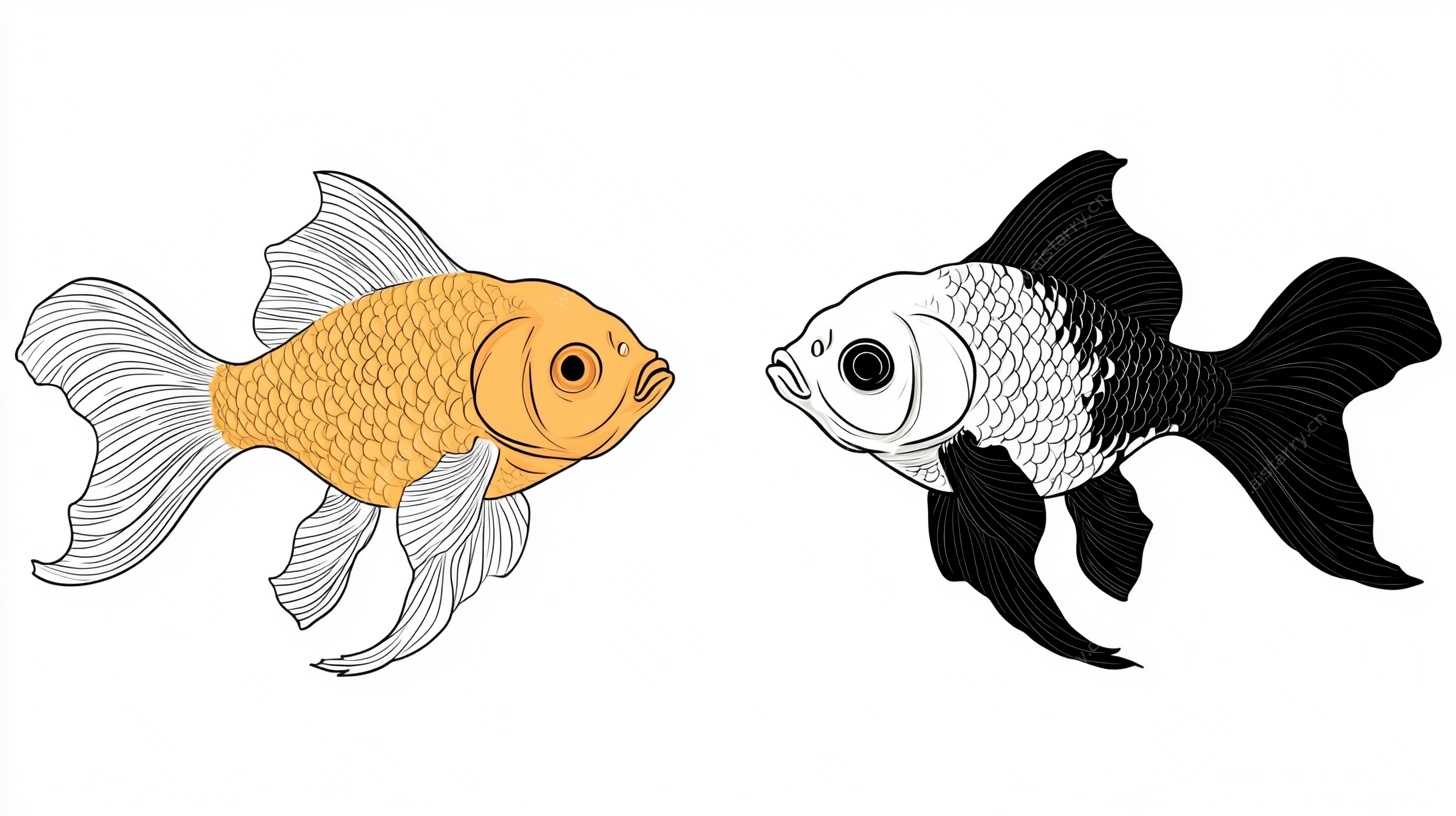 金鱼黑白配插画