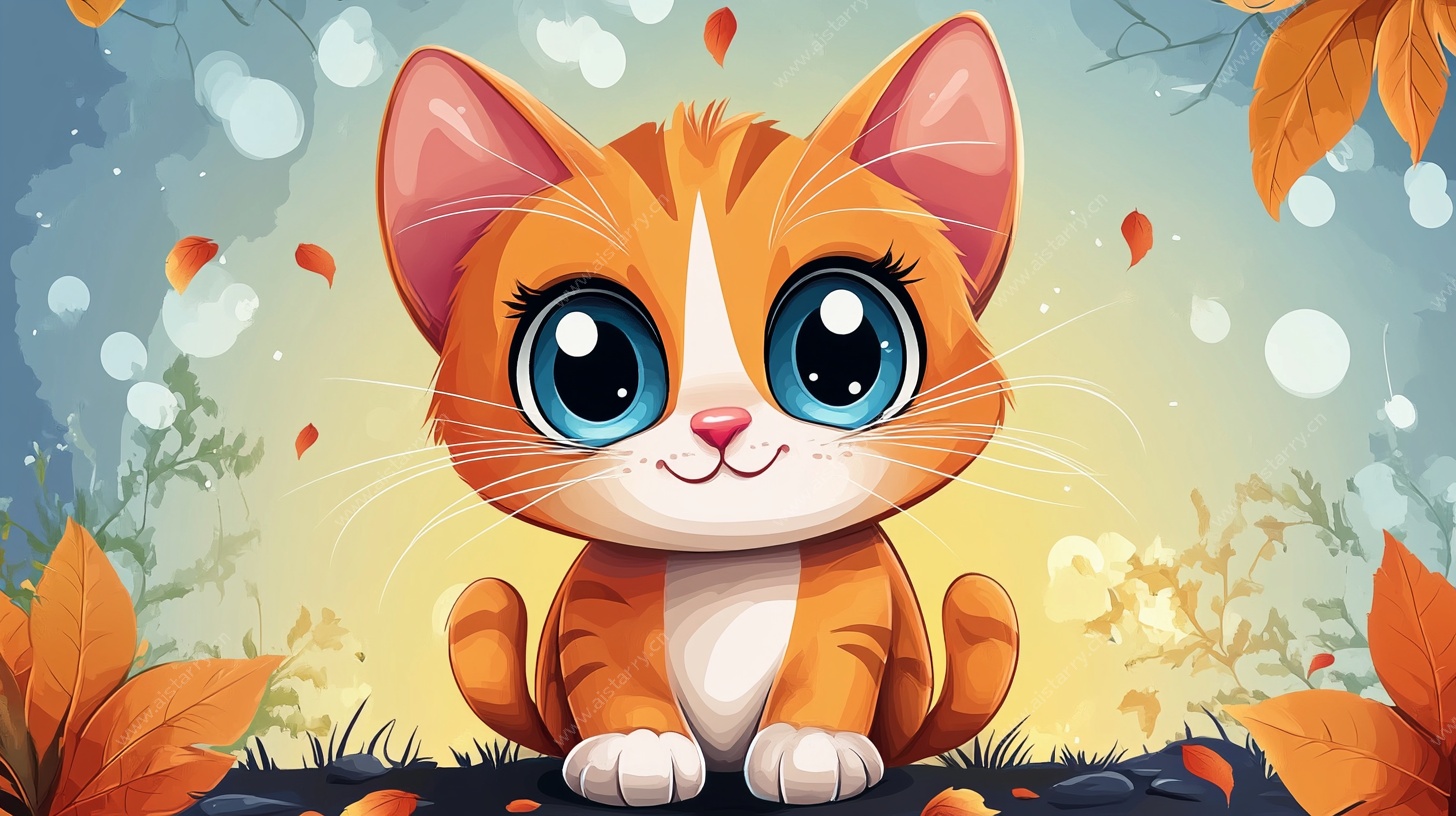 可爱橘猫的秋日梦幻场景