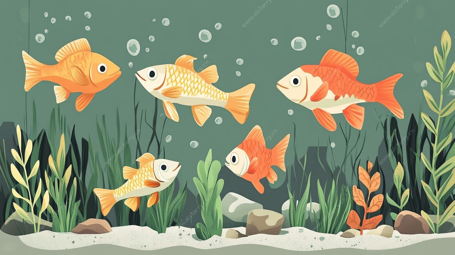 畅游水底的多彩金鱼