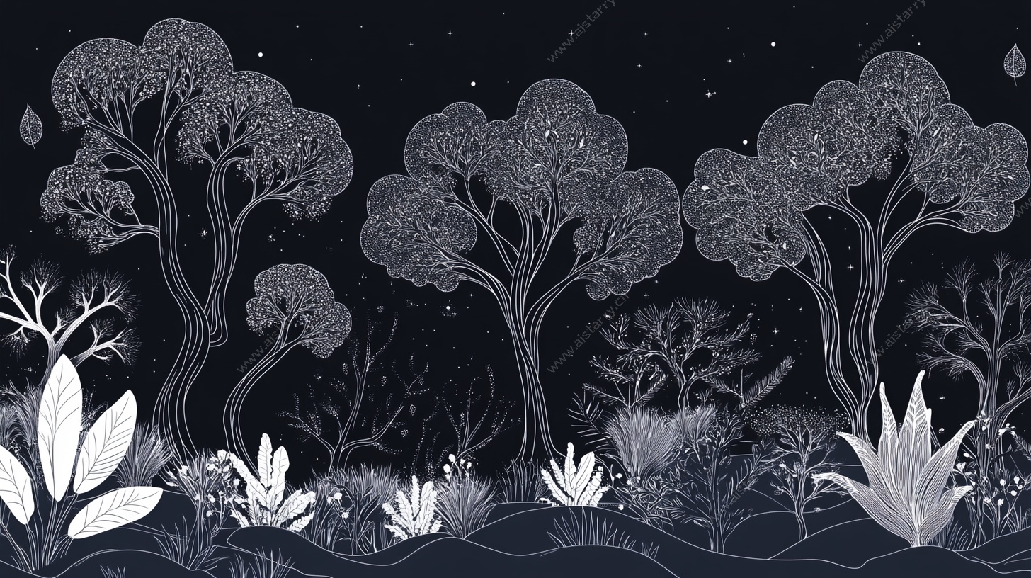 梦幻夜色森林插画