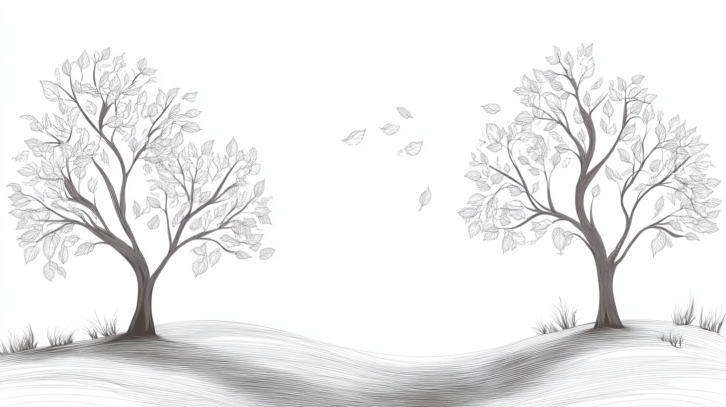 双树素描风景图