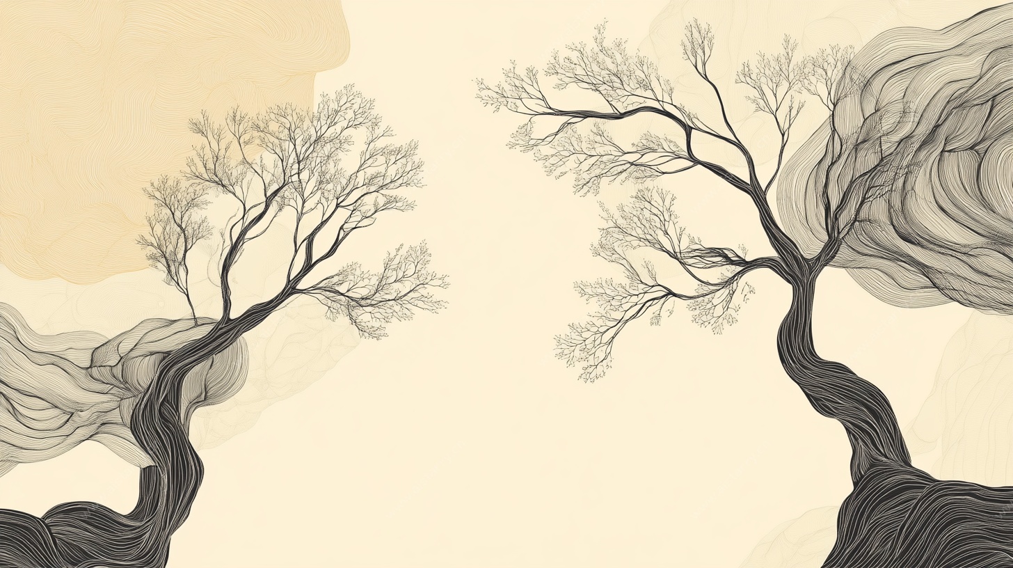 水墨风双树抽象意境图