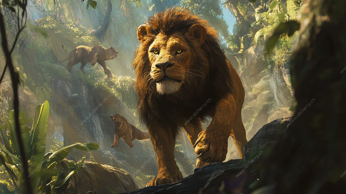 丛林雄狮威严漫步图