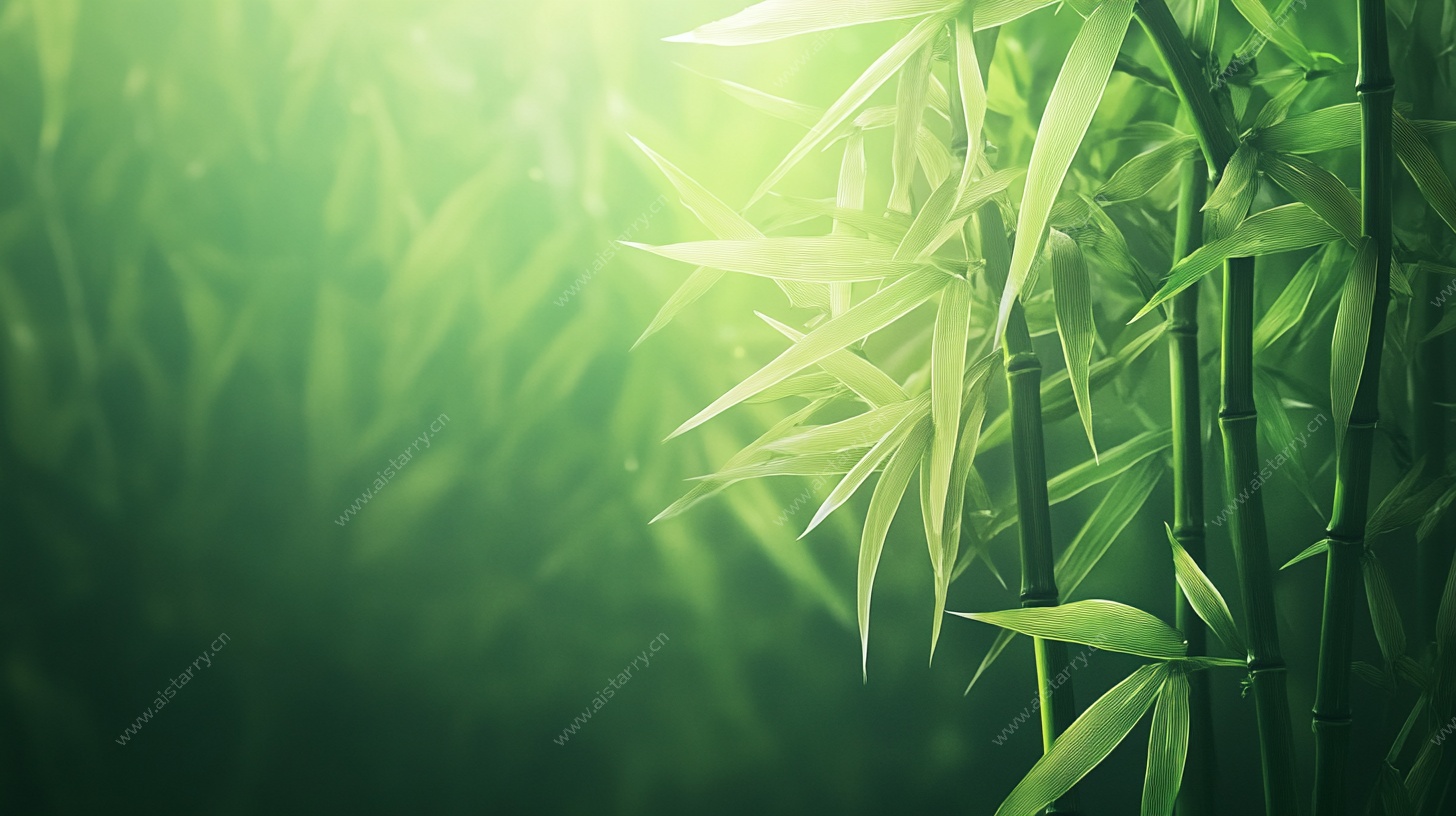 阳光洒下的翠绿竹林