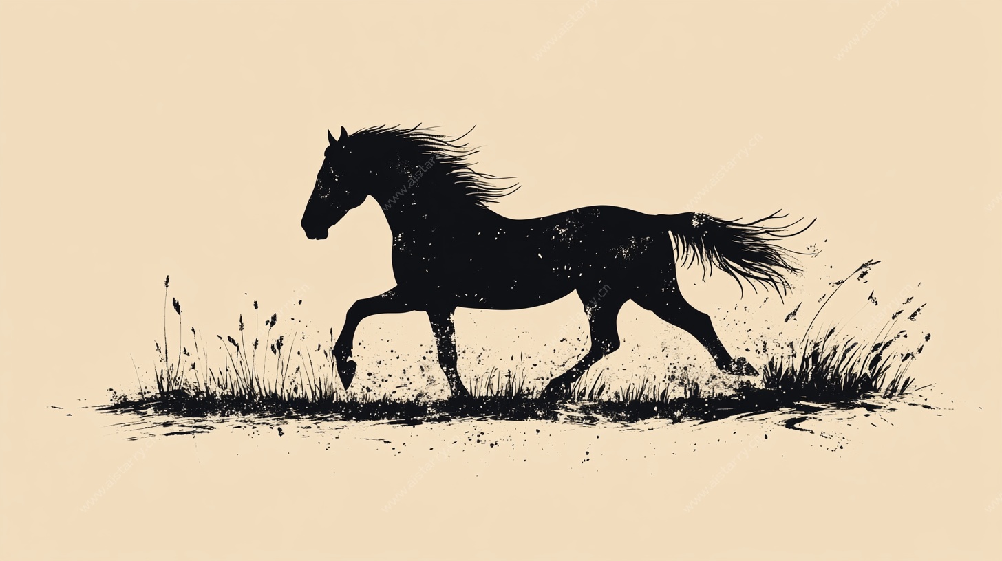 奔跑的骏马剪影