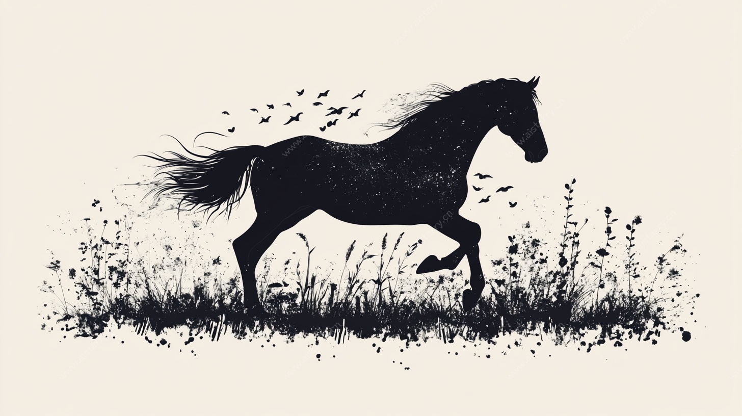 奔腾骏马的水墨写意画