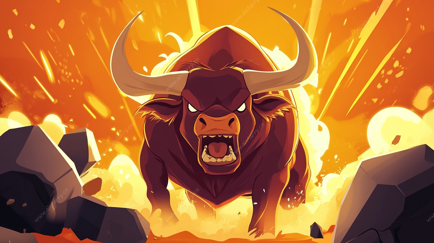 愤怒公牛冲破障碍插画
