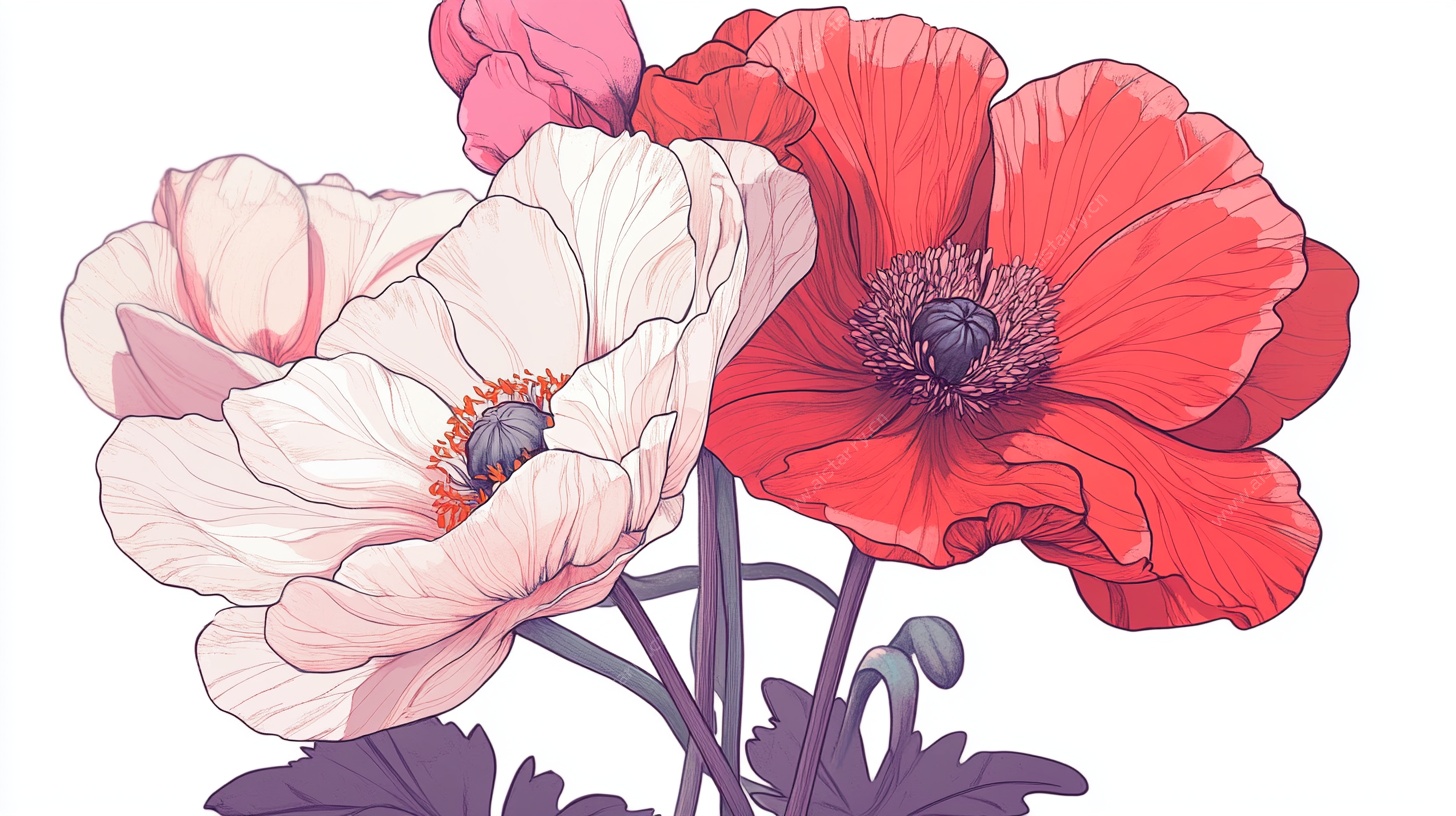 手绘虞美人花卉插画