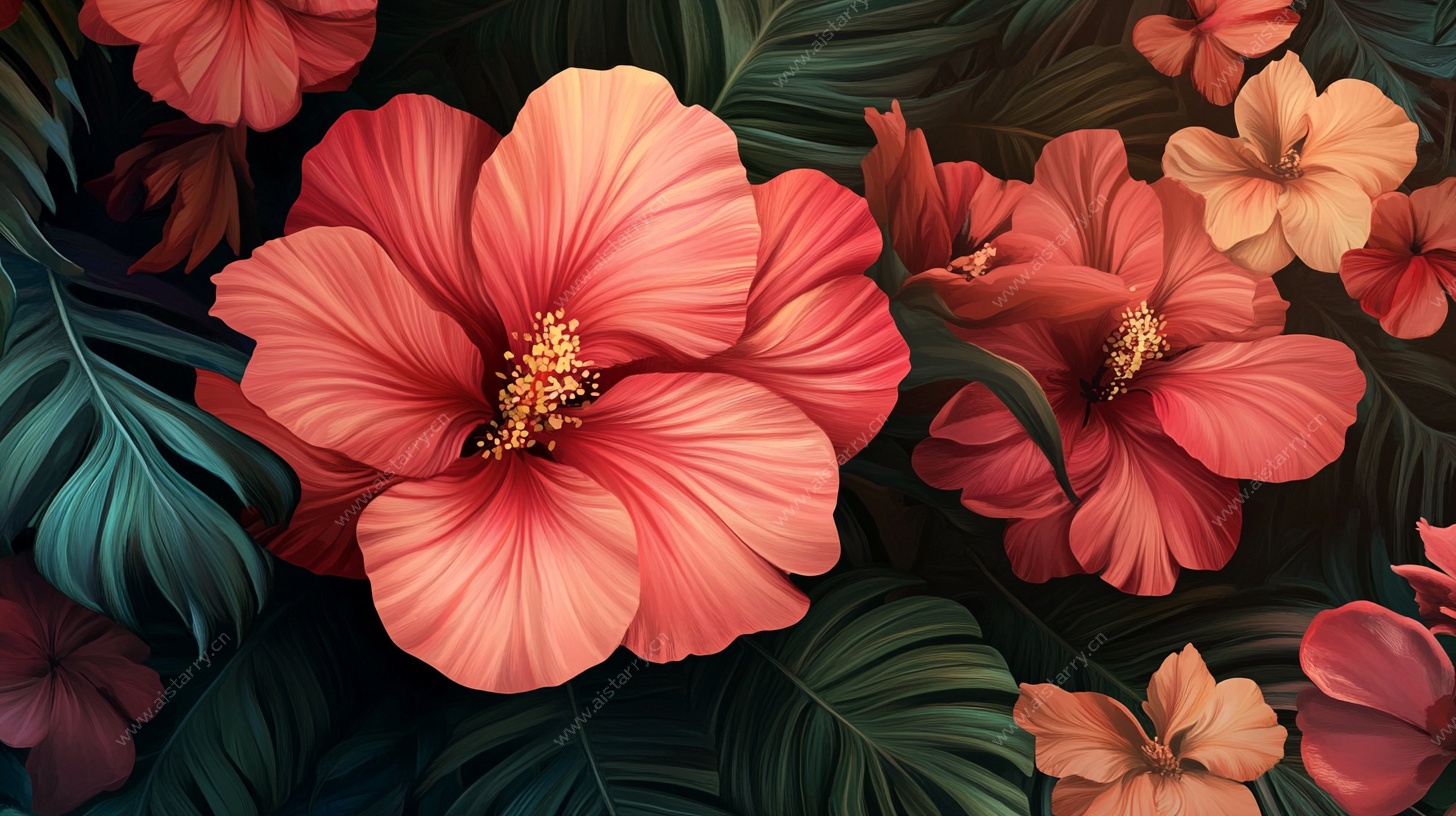 艳丽扶桑花卉插画