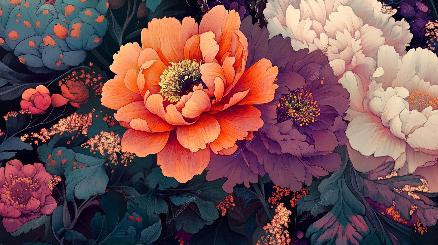 多彩花卉艺术插画