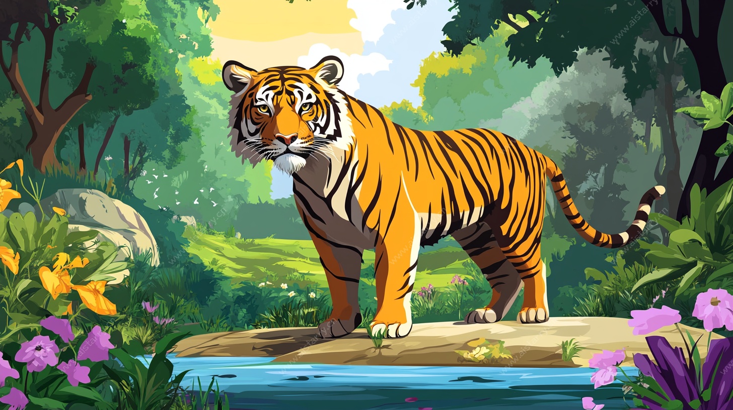 森林中的老虎插画
