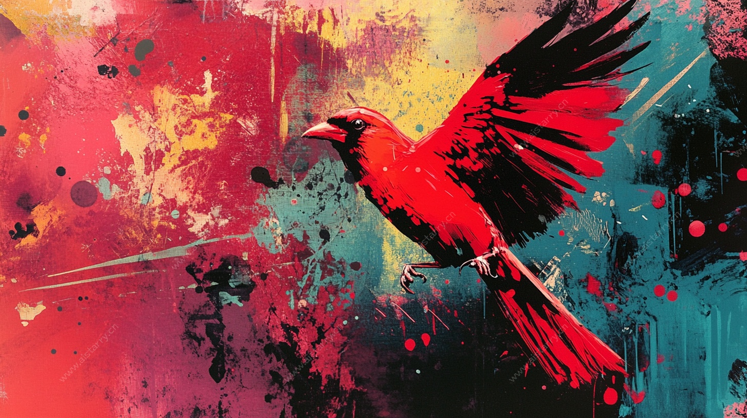 红色飞鸟抽象艺术画作