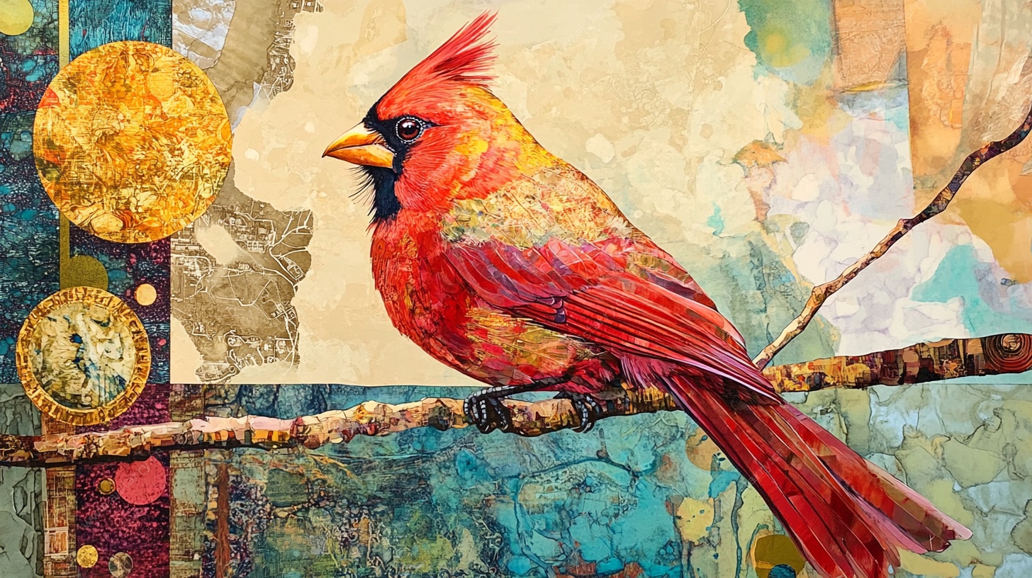 红衣主教鸟的艺术拼贴画