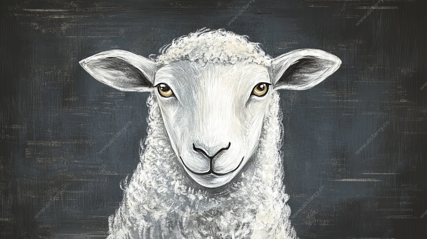 黑板上的可爱绵羊插画