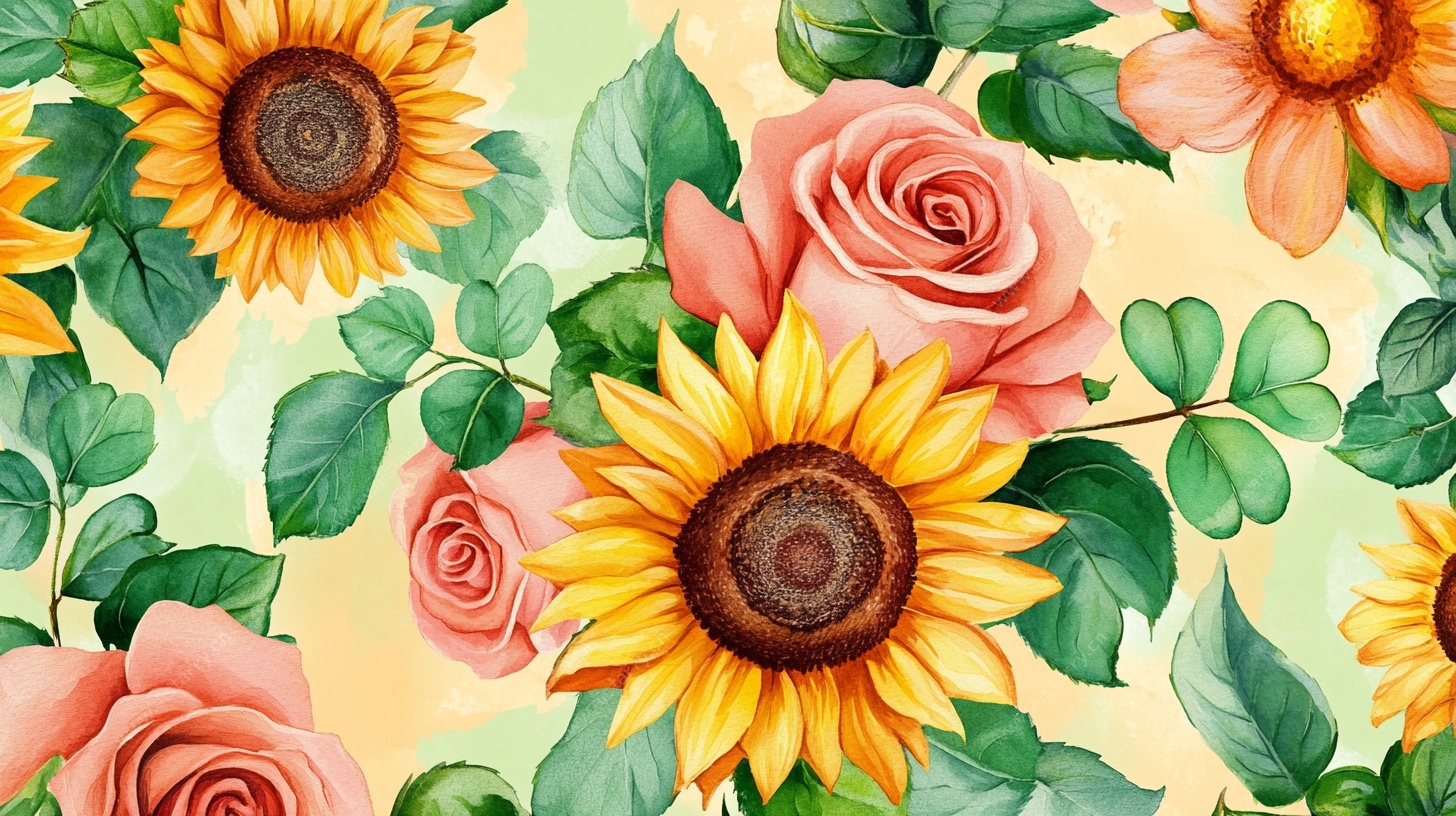 向日葵玫瑰花卉图案