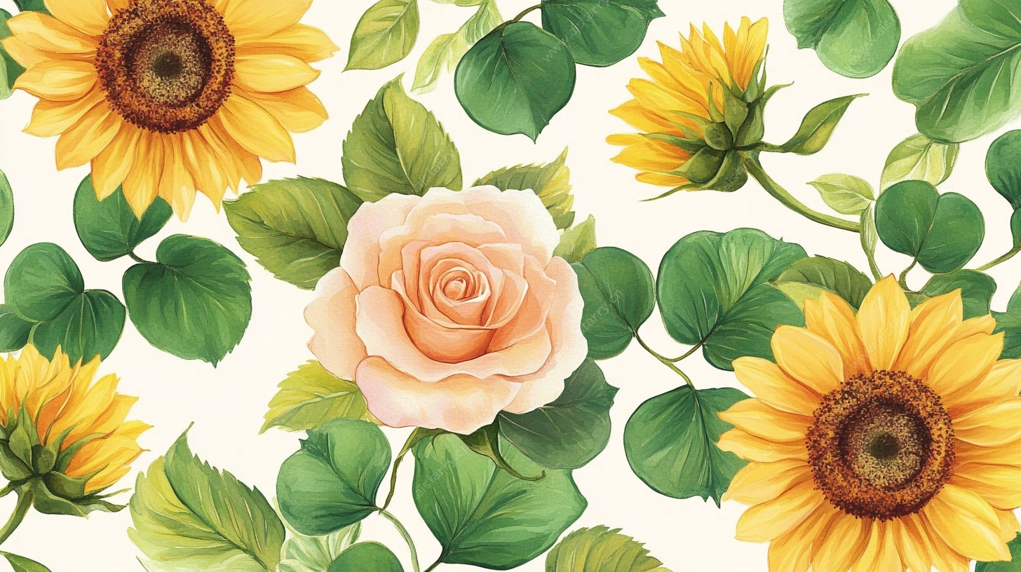 玫瑰向日葵花卉图案