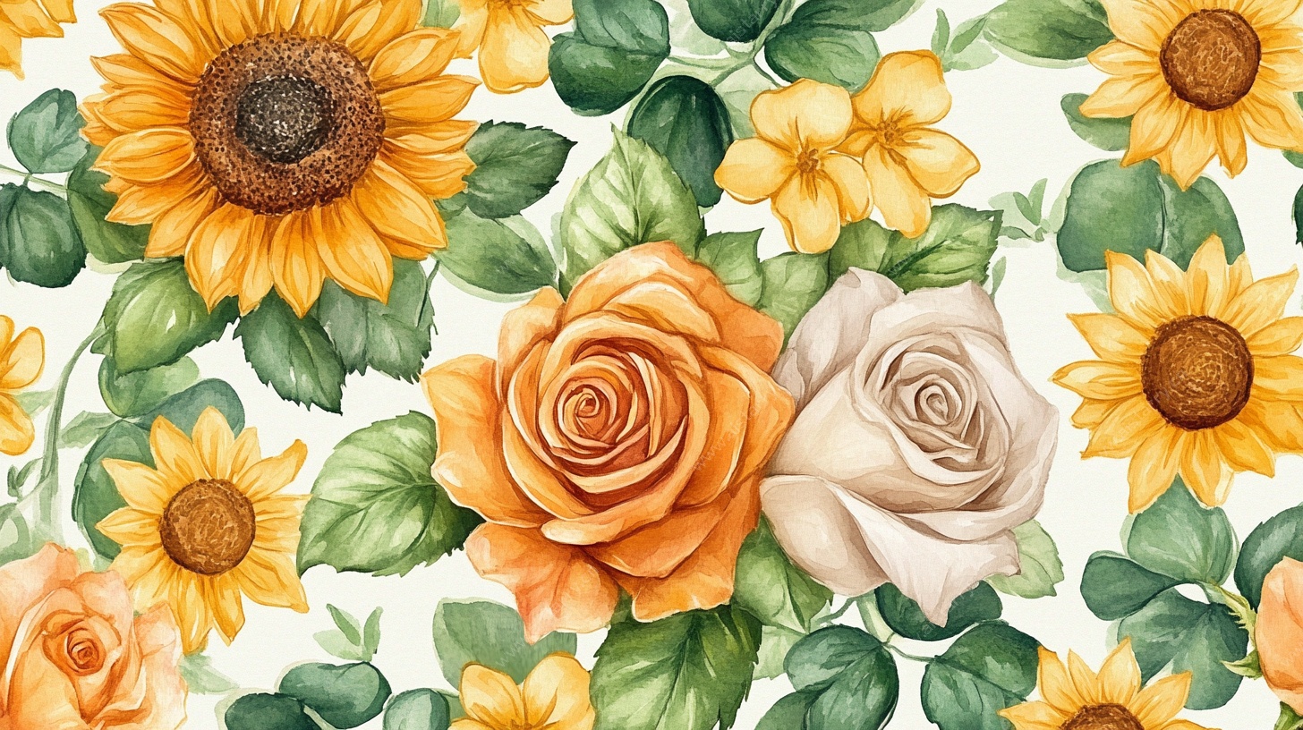 向日葵玫瑰花卉图案