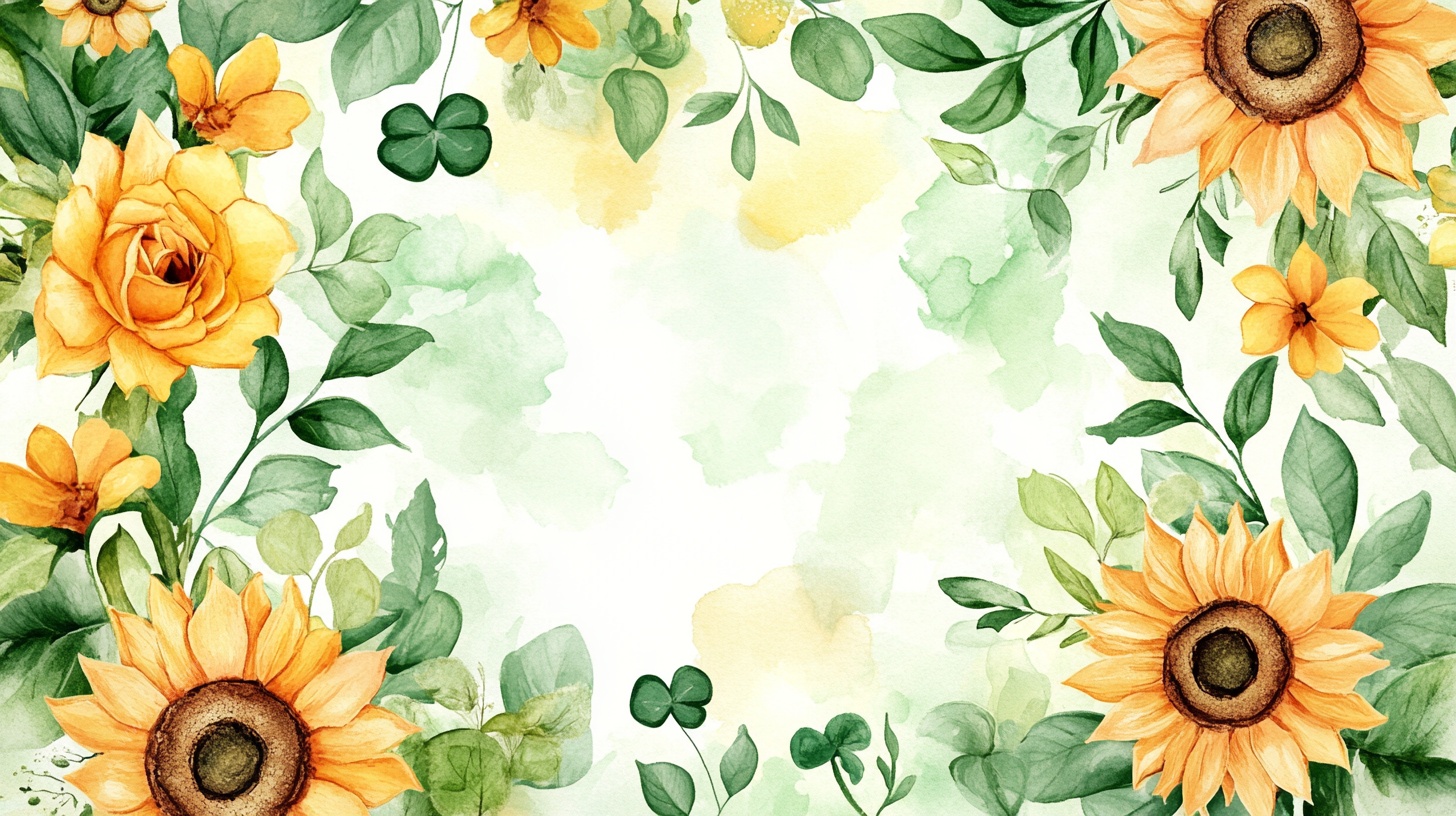 向日葵水彩花卉边框图