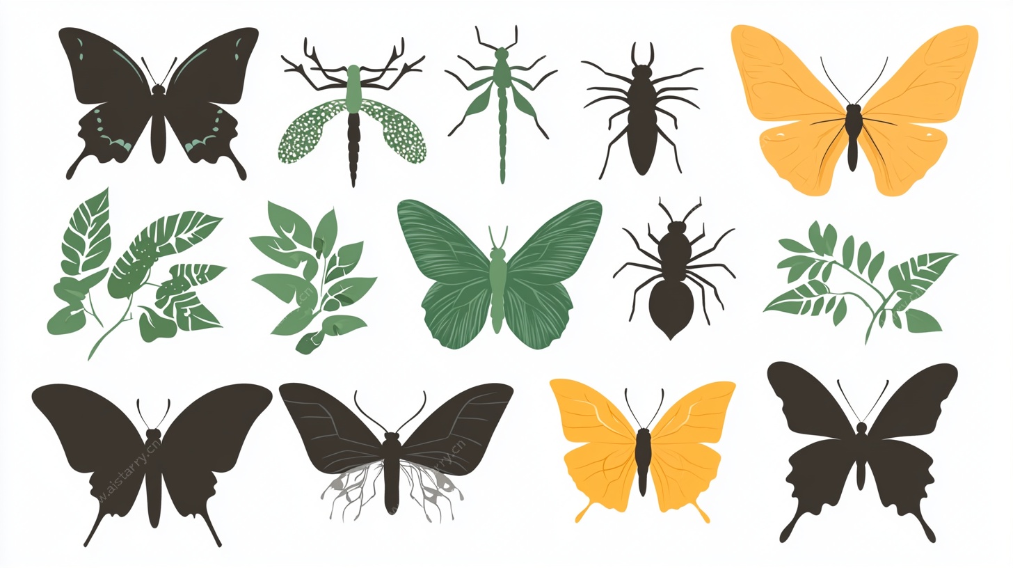 昆虫与叶片插画集