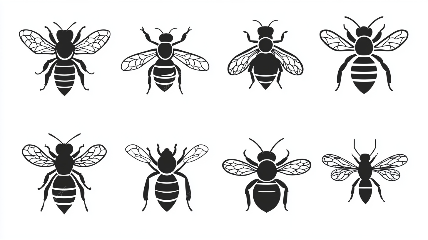 多样蜜蜂剪影图案集合