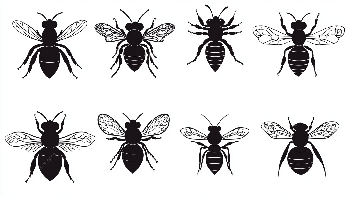 多样蜜蜂剪影图案集合